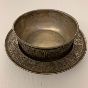 Vintage Rare Nursery Rhymes Silver Bowl and Plate Set